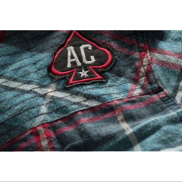 Affliction Men's Button Down Shirt Eastside Woven Embroidered Biker - Picture 7 of 11